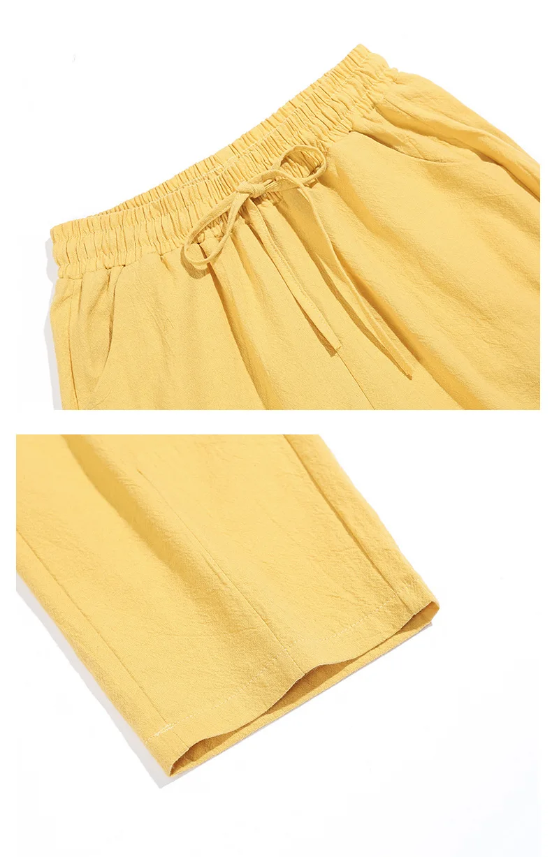 Spring Cotton Linen Pants Plus Size Loose Women Ankle Length Harem Pants Pocket Elastic High Waist Casual Trousers Orange Black