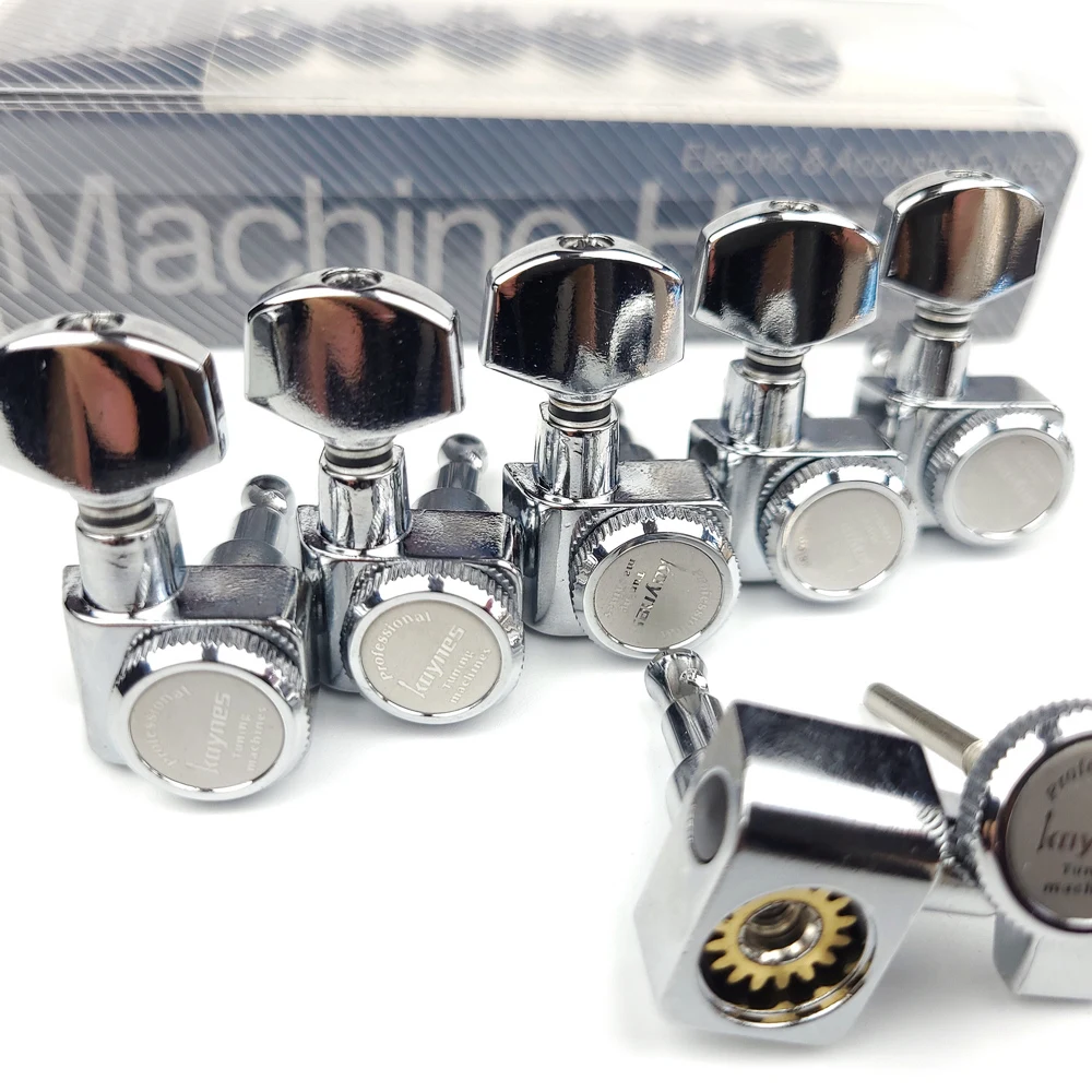 Kaynes 6 In Line Guitar Locking Tuners – Nickel Silver Vintage Lock String Tuning Keys Pegs Machine Heads Tuners For Telecaster Tele Stratocaster Strat ST TL Style Electric Or Acoustic Guitar