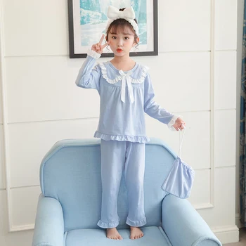 

Children Cotton Pajamas Set Kids Solid color Pyajamas girls long sleeved Homewear teen Sleepwear Child princess Clothes PJS Sets