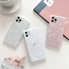 Square Glacier Marble Case for iPhone 12 Pro 7 8 Plus XS MAX XR X Clear Glitter Laser Silicon Cover for iPhone SE 2020 11 Pro