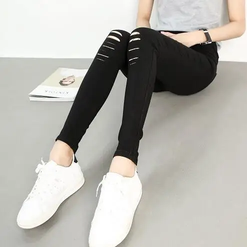 

Autumn 2019 Women Jeans Leggings Female Sexy Black Ripped Hole Jeggings Woman Skinny Push Up Denim Leggings Pencil Pants Jeans