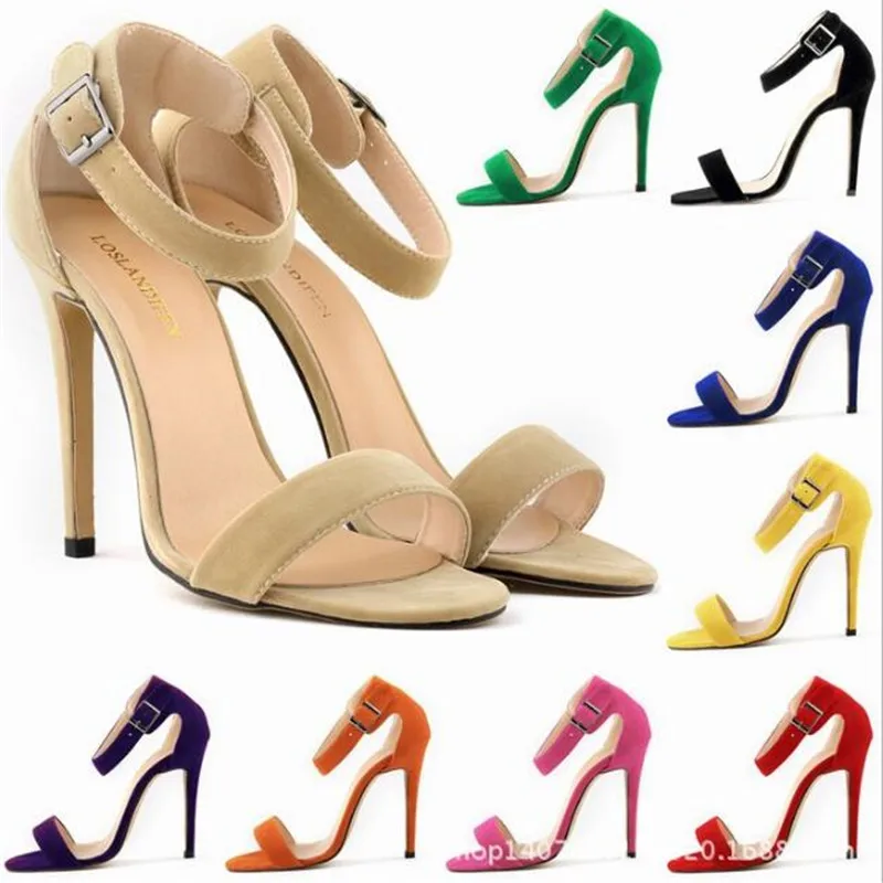 

Women Sandals Thin High heels Summer Brand Party Shoes Round Toe Flock 11CM Buckle Strap sandal women shoes 2023 size 35-42