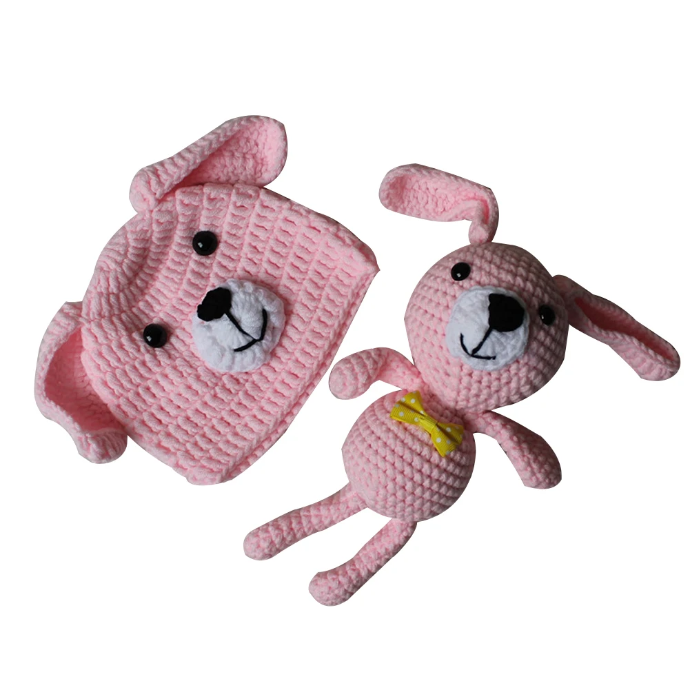 Focusnorm 0-24M Newborn Baby Girl Boy Animal Shaped Hat Knitted Doll 2PCS Set - Цвет: J