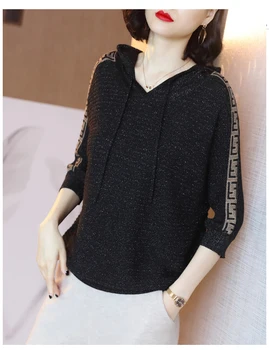 

2019 autumn hooded sweater new women's solid color bright silk casual loose sweater short fashion fashionable sweater best C60