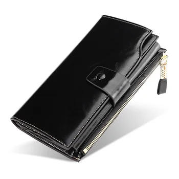 

2019 New Brushed Leather Wallet Women's Grease Wax Large Capacity Hand Wallet
