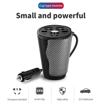 

Power Inverter 150W Car Cup Power Inverter DC 12V to AC 220V with Flashing LED Light 2 AC Outlet and 2 USB Ports