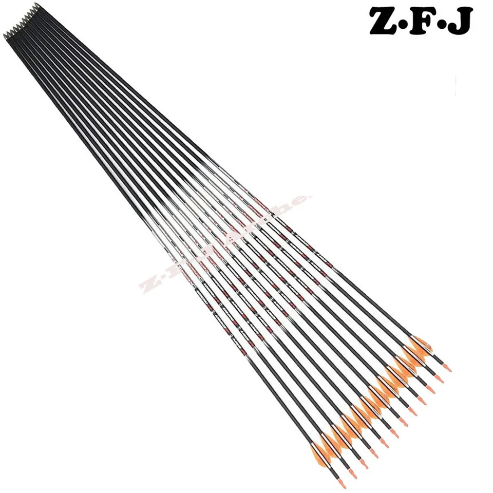 12pcs Spine 350 400 500 600 700 800 900 Pure Carbon Arrow 30 Inch Id 4