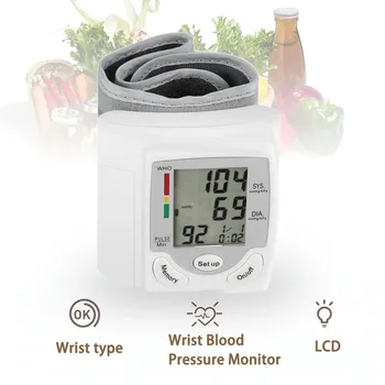

Portable Automatic Digital LCD Display Wrist Blood Pressure Monitor Device Heart Beat Rate Pulse Meter Measure Tonometer White