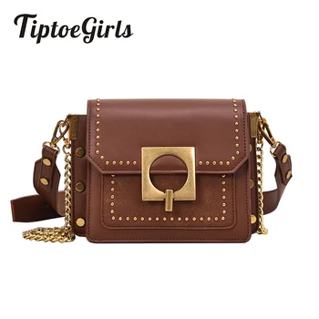 

Vintage Rivets Women Bags 2 Shoulder Straps Luxury Lady Handbags New Arrival Women Messenger Bags Girls Fashion Shoulder Bag