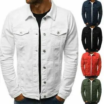 

NEW MEN Casual DENIM JEAN JACKET Classic Western Style Trucker Solid Jacket Coat Solid Color Fashionable Leisure Style