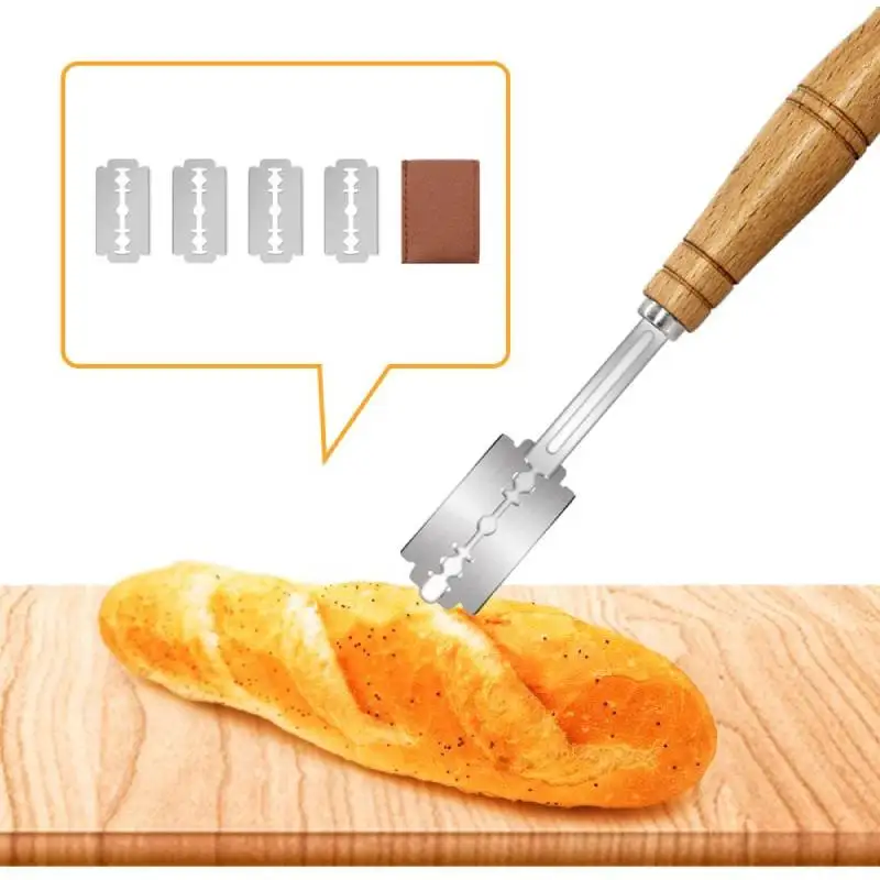 Bread Lame Slashing Tool with 5 Razor Blades Leather Cover Dough Cutter Handcrafted Bread Scoring Knife Lame For Homemade Pizza baking tools and equipment Bakeware