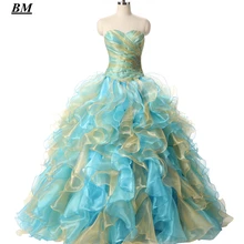 Золотые синие сток Дешевые Бальные платья вечернее платье с бисером милые 16 Платья вечерние платья для выпускного вечера Vestido De 15 Anos BM44