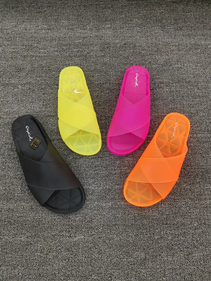 

Jelly Shoes Slides Women Summer Slippers Cross Bandage Neon Slipper For Women 2019 Plastic Slippers Holiday Beach Slipper