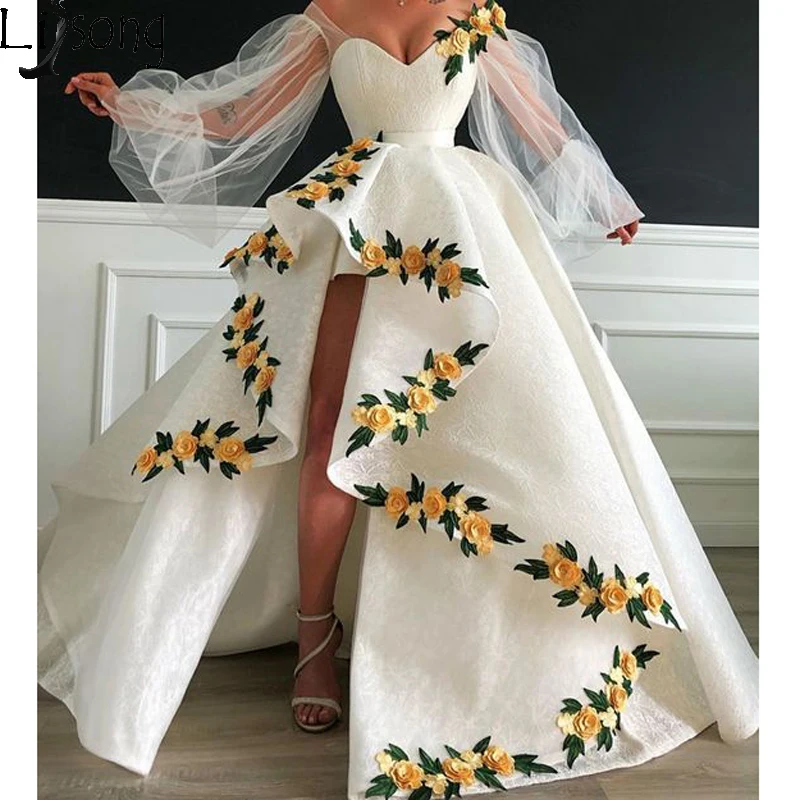 Asymmetrische Wit Prom Dresses 2019 Sweetheart Borduren Hand Made Bloemen Lace Baljurk Avondjurk Lange Arabisch Formele Gowns Asymmetrische Wit Prom Dresses 2019 Sweetheart Borduren Hand Made Bloemen Lace Baljurk Avondjurk Lange Arabisch Formele Gowns