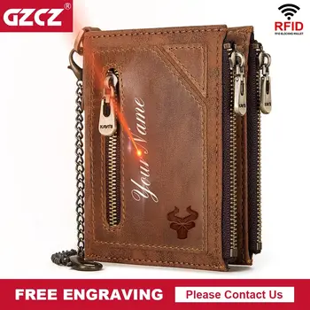 

GZCZ Vintage Men's Wallet RFID Leather Men Coin Purse Casual Multi-Function Card Bag Chain PORTFOLIO Portomonee Male Pocket 2020