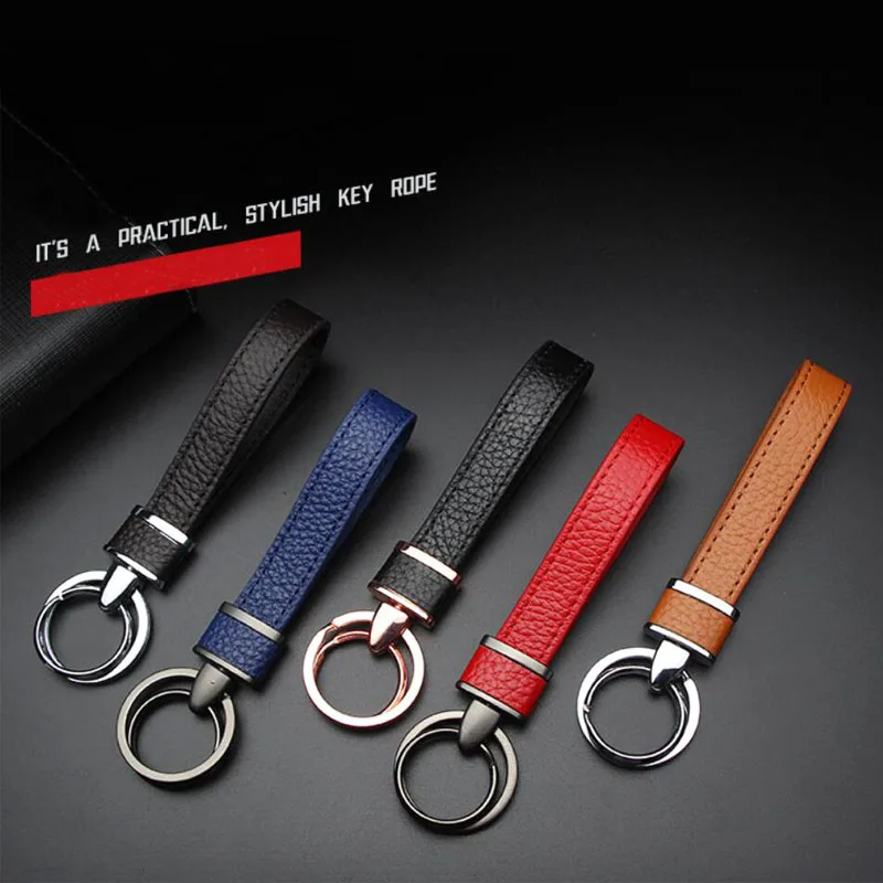 

New Fashion Creative Metal Car Keychain Leather Keychain Car Key Rings Pendant Car Key Holder Rope Unisex Auto Car Accessories