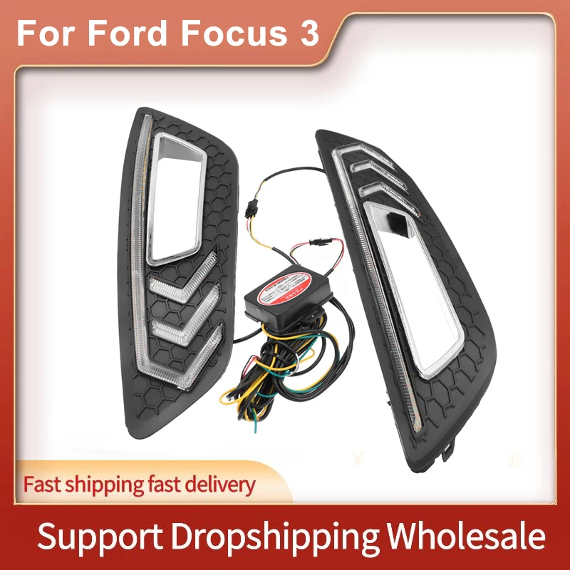 Светодиодные Автомобильные ДХО 2 шт. 12 В для Ford Focus 3 mk3 2015 ~ 2018 указатель поворота и