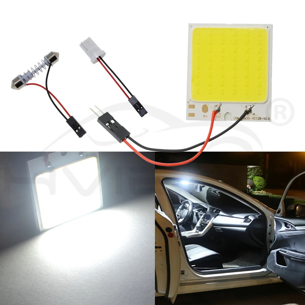Hviero White T10 W5W C5W 24 36 48Smd Cob Led Panel Car Auto Reading Map Lamp Panel light Dome Festoon BA9S 3Adapter DC 12v Car Led