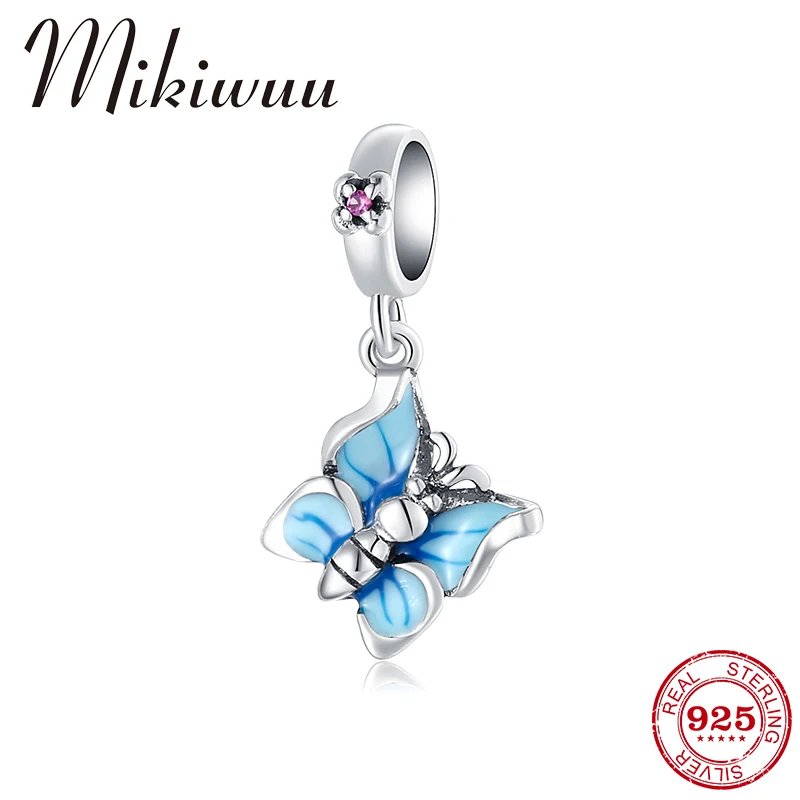 

Hot Original 925 Sterling Silver Blue Enamel Butterfly Charm Pendnat Beads Fit Pandora Pendant Bracelet Necklace Jewelry Gifts