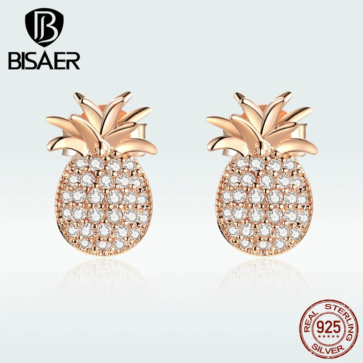 

BISAER 925 Sterling Silver Cubic Zircon Pineapple Earrings Stud Earrings for Women Jewelry GXE803