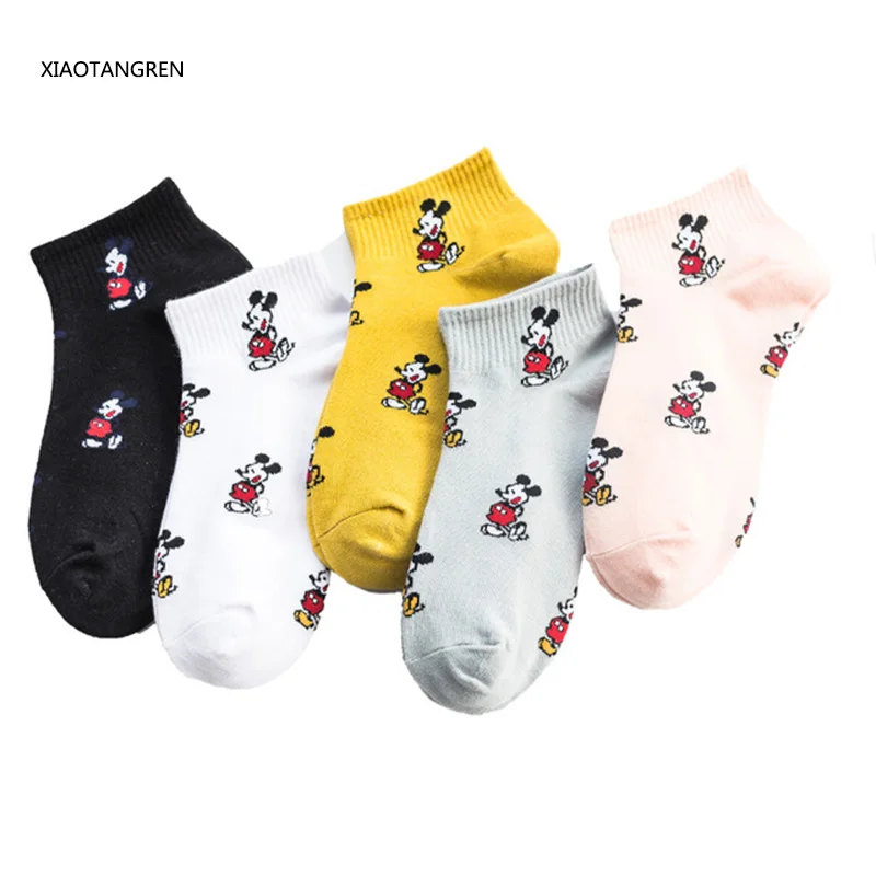5 пар женских носков с Микки Маусом милые носки с Микки Маусом короткие носки на весну и осень забавные женские носки