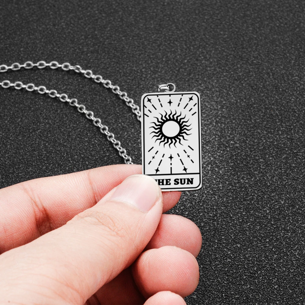 Stainless Steel Tarot Cards Pendant Necklace The Sun Tarot Divination Necklace Jewelry LGS1840