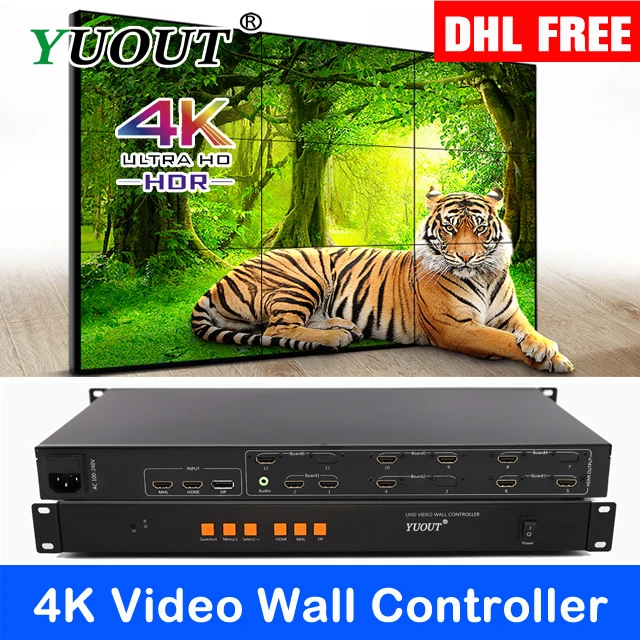 Hdmi видео настенные мониторы 3X3 Сращивание видео стены 4K для видео настенный экран hdmi мобильный телефон сигнал dp вход, девять hdmi выход