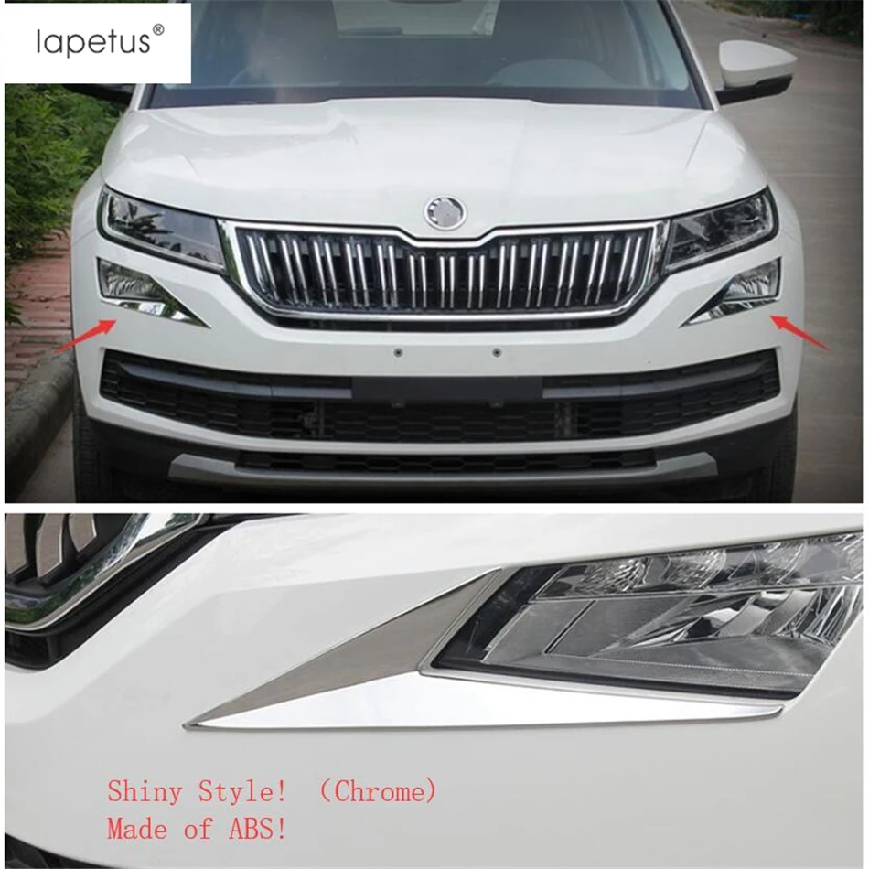 Lapetus Accessories Fit For Skoda Kodiaq Front Fog Lights Lamps Eyelid Eyebrow Strip Molding Cover Kit Trim / ABS