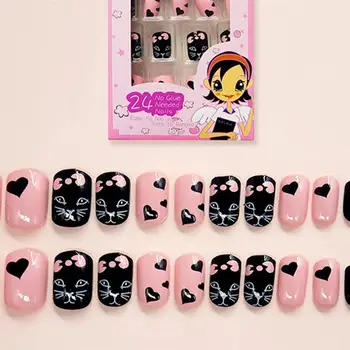 

5Box Press On Children Candy False Nail Tip Cartoon Full Cover Kid Pink Fake Nail Art For Little Girl Design Manicure Tool 120Pc
