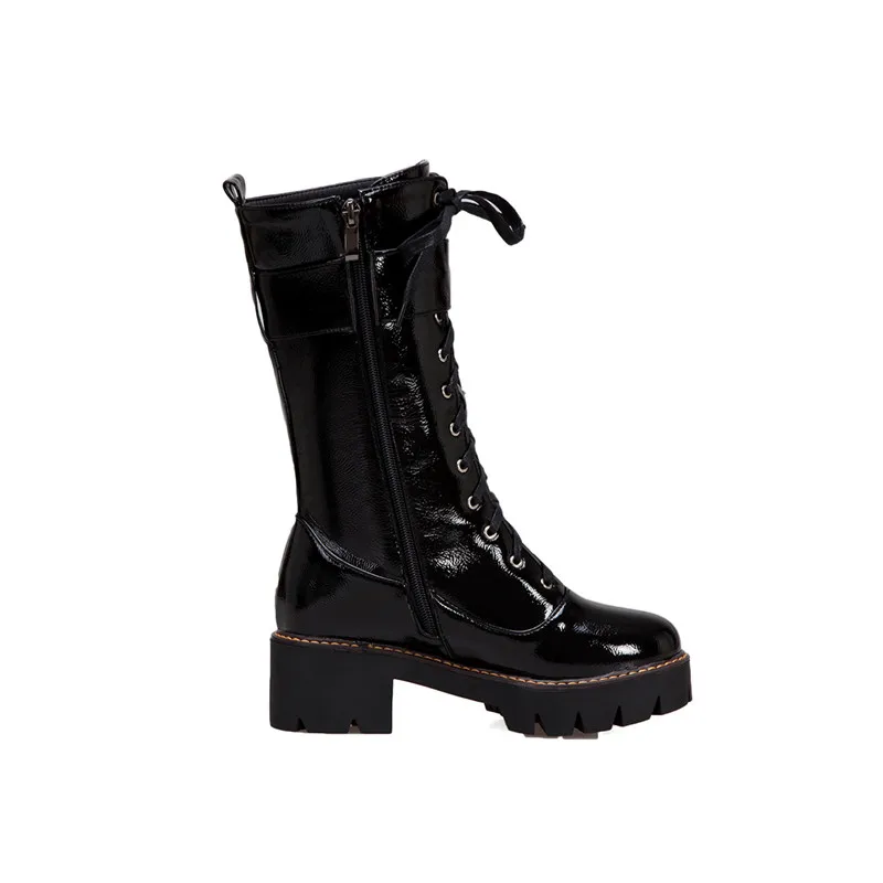 MORAZORA/ г., Новое поступление, женские ботильоны зимние ботинки на молнии со шнуровкой обувь на платформе с квадратным каблуком стильная женская обувь в стиле панк