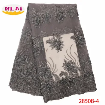 

NIAI Red 2019 Handmade Latest African French Beaded Tulle Lace Fabric High Quality Embroidery Nigerian Net Lace Fabric XY2850B-5