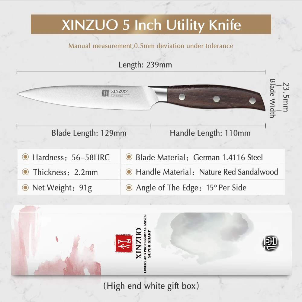 XINZUO 5 ''нож для кухни немецкий DIN1.4116 стальной кухонный нож красный сандаловая