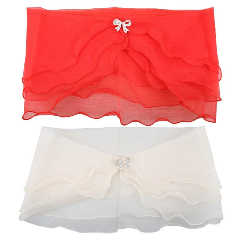 

2 Pcs Wedding Bridal Organza Shrug Bolero Coat Tulle Wrap Shawl Party Cocktail , Red & Champagne