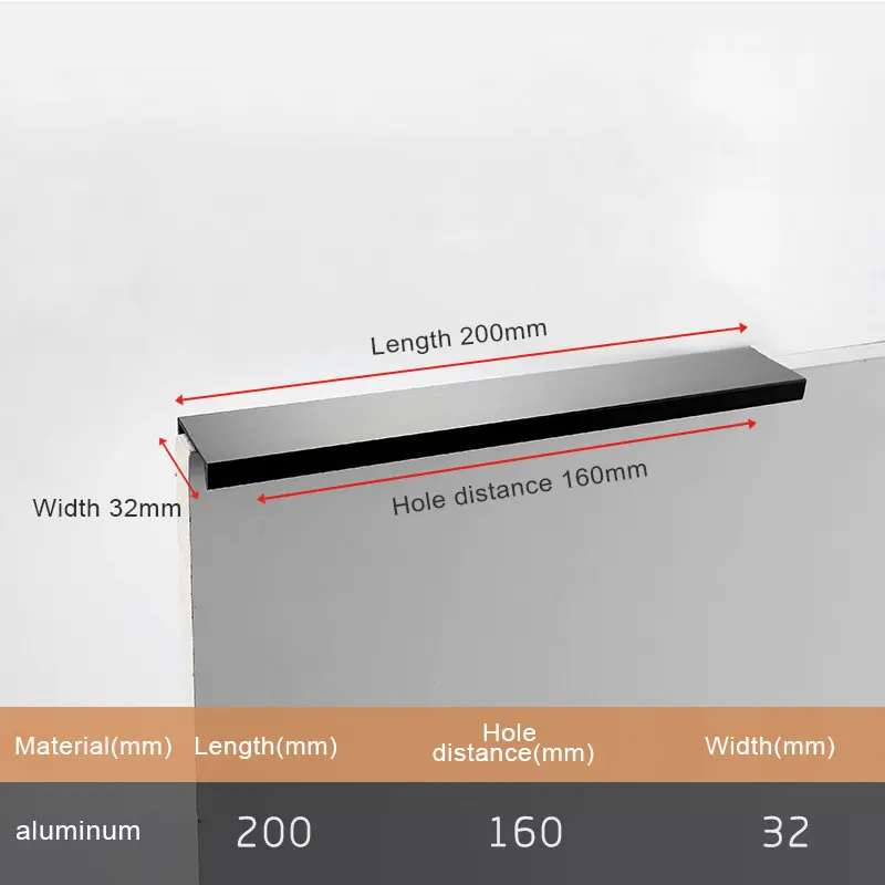 Черный серебристый золотой скрытый Шкаф Тянет алюминиевый сплав кухонный шкаф ручки ящика Мебельная ручка фурнитура для спальни - Цвет: Black Length 200mm