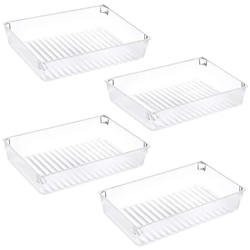 

4 Pack Large Size Desk Drawer Organizer Tray Rectangle Plastic Bathroom Organizers Kitchen Utensils