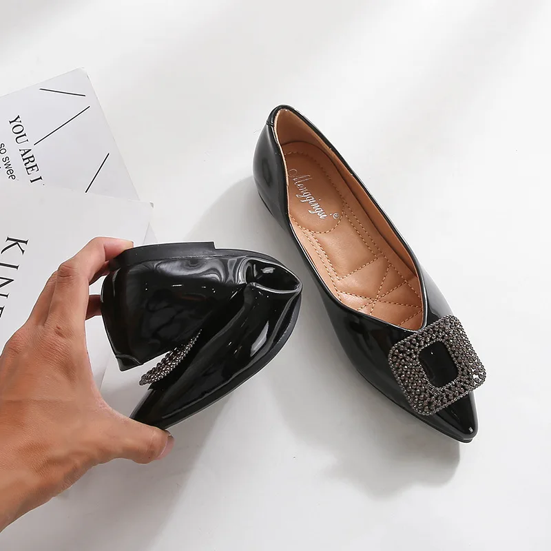 

A1-12 Low Top Low-Cut New Style Pointed-Toe Soft-Sole New Style Patent Leather WOMEN'S Shoes WOMEN'S Flat Shoes