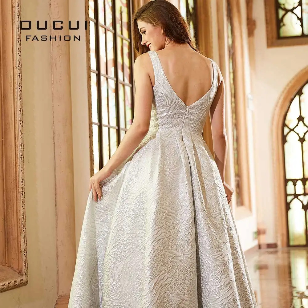 Arabic Formal Evening Dresses Long Robe Soiree Sexy V-Neck Backless Satin Long A Line Gown Prom Dress OL103105
