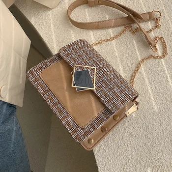 

Elegant Female Flap Square Bag 2019 New High Quality Wool Women's Designer Handbag Lock Chain Shoulder Messenger Bag Travel bag