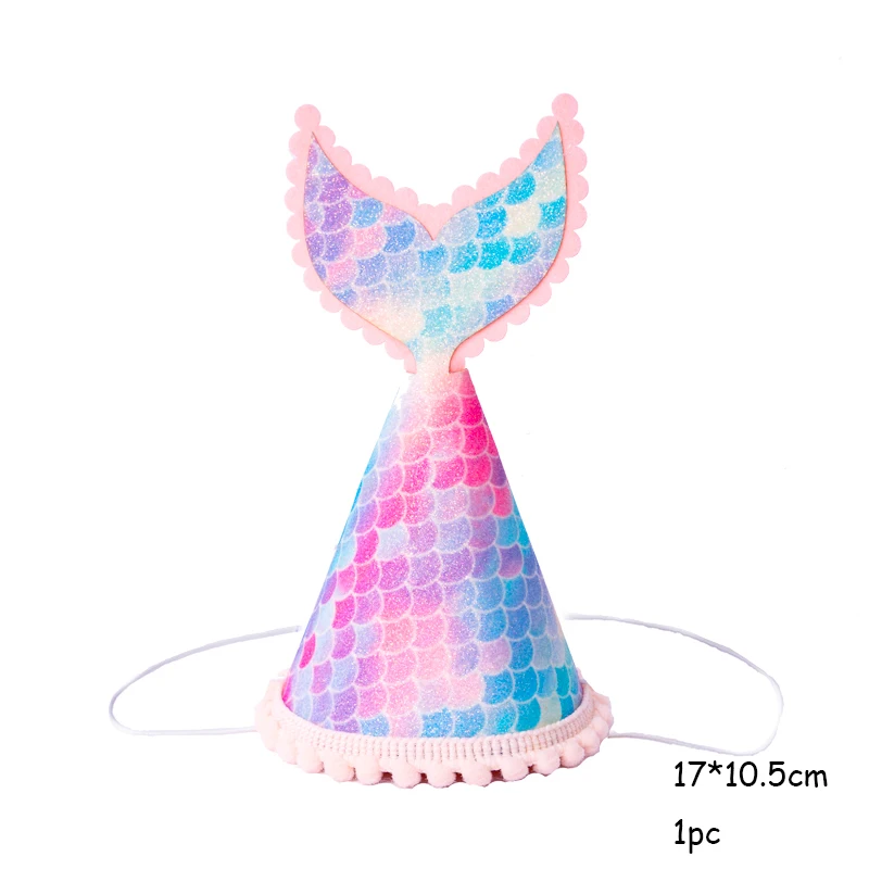 Красочный день рождения радуга Корона Кепки 1/2/3 лет детей Baby Shower в форме рыбьего хвоста шляпа с веревкой Happy ободок для дня рождения вечерние Декор - Цвет: Scale Fishtail