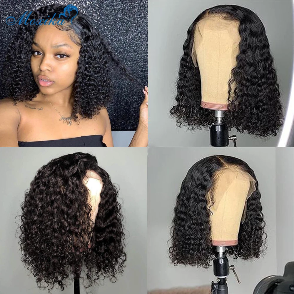 Skup Moxika 13*4 kręcone ludzki włos koronki przodu peruki z dziecięcymi włosami brazylijski Remy włosy peruki z krótkim bobem dla kobiet Pre oskubane koronkowa peruka