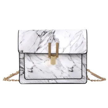 

Bags for Women 2019 Marble Pattern Chain Shoulder Bag Lock Buckle Wild Messenger Small Square Marble White Bag Designer Handbags