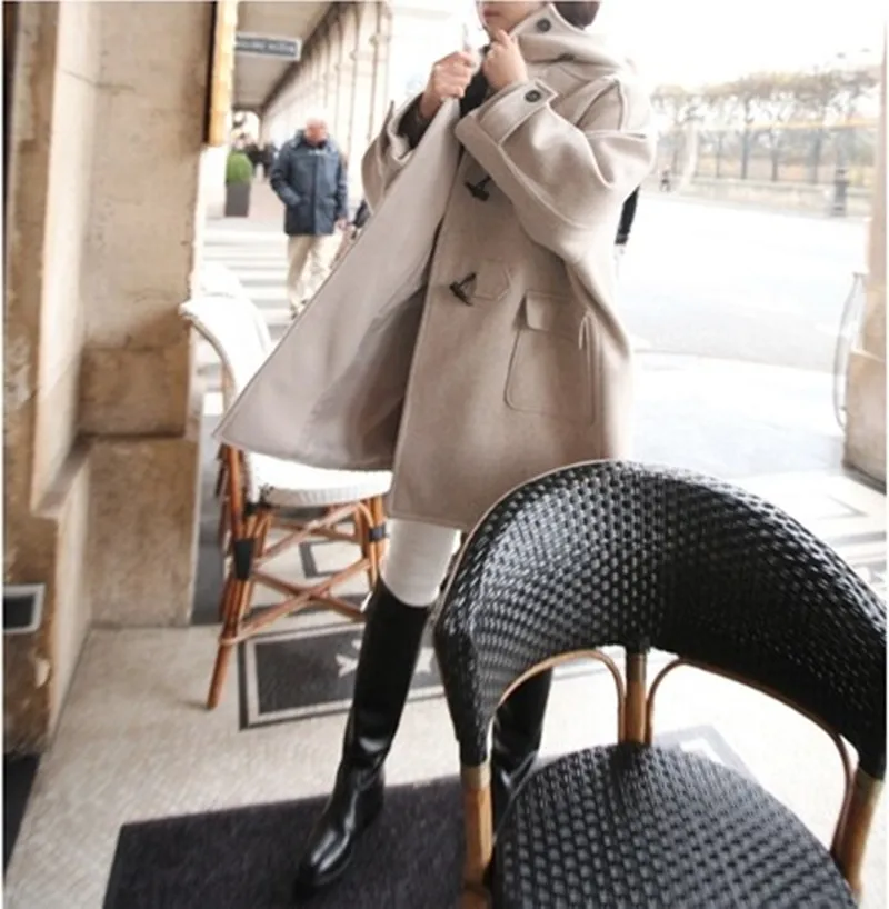 Женские пальто зимняя шапка шерстяное пальто женские осенние и зимние новые свободные большие размеры длинный Рог пальто на пуговицах