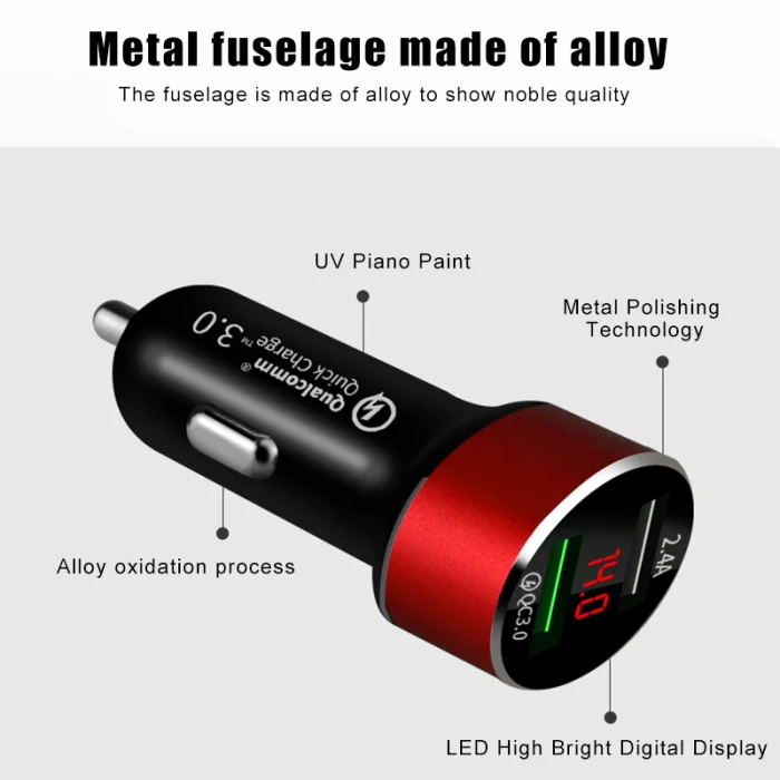 Быстрое Автомобильное зарядное устройство 2 usb порта с светодиодный вольтметр дисплей для смартфона автомобиля PUO88