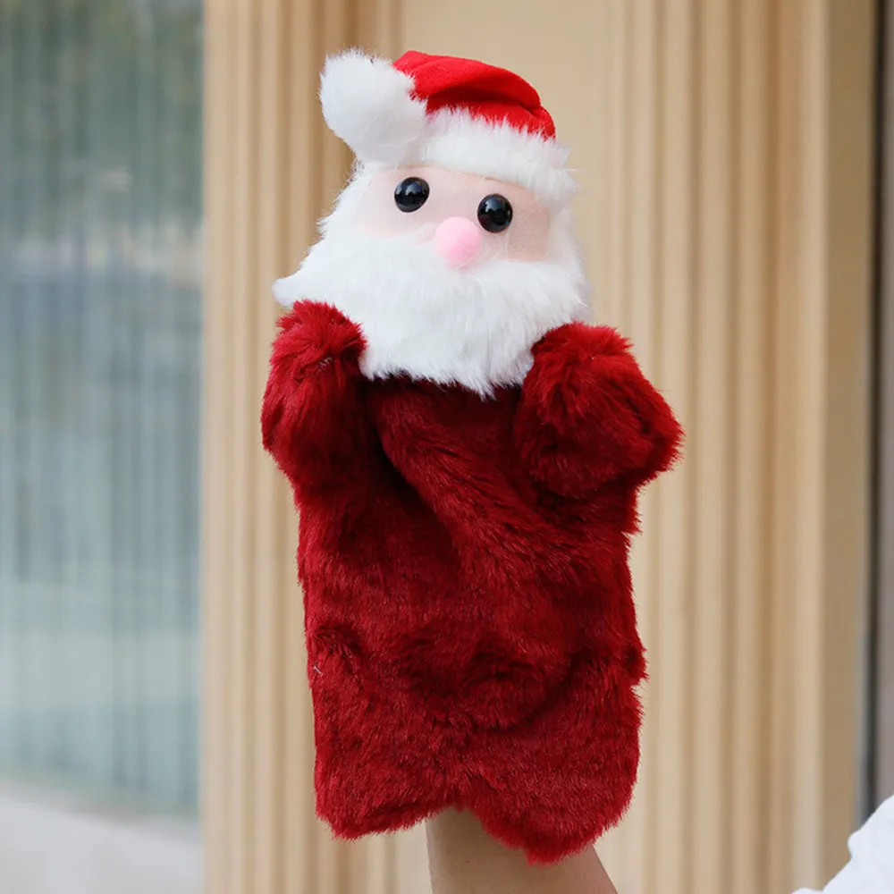 Christmas CuteSanta Claus Doll Kids Glove Hand Puppet Plush Finger Toys children fun Parent-child Interactive Game #B