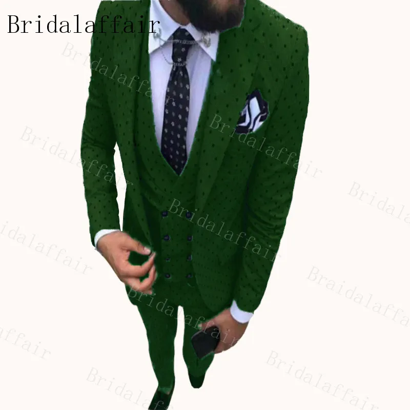 Bridalaffair темно-зеленый мужской костюм с черным пятном с отворотом приталенный двубортный жилет смокинги для женихов праздничная одежда 3 шт