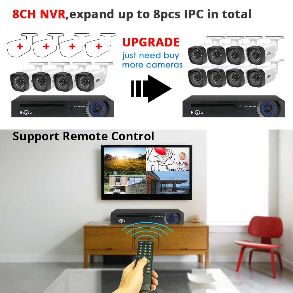 Hiseeu 8CH 1080P POE NVR CCTV система безопасности 4 шт. 2.0MP аудио запись IP камера IR P2P комплект наружного видеонаблюдения 1 ТБ HDD