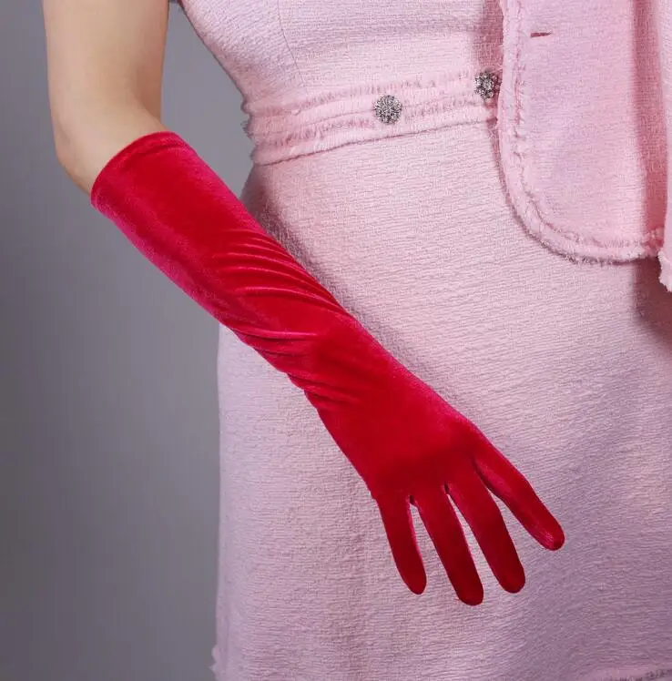 40cm Women'a модное сексуальное узкое платье бархатные перчатки для сенсорного экрана, женские Клубные производительность Формальные вечерние эластичные длинная перчатка 60 см R1960 - Цвет: 40cm