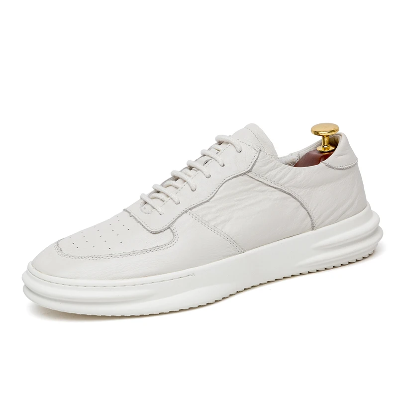 

Sneakers New Fashion High Quality Soft Simple Casual Shoes Men Comfortable Breathable Cow Genuine Leather White Shoes