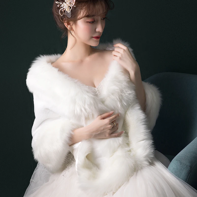 Модная длинная шаль накидка искусственный мех палантин зимнее женское платье