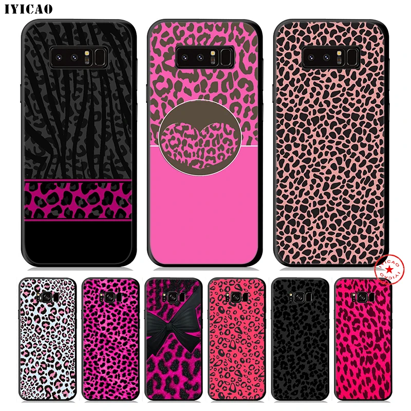 IYICAO Black Pink Leopard Soft Phone Case for Samsung Galaxy S10e S10 S9 S8 Plus S6 S7 Edge Note 10 9 8 |